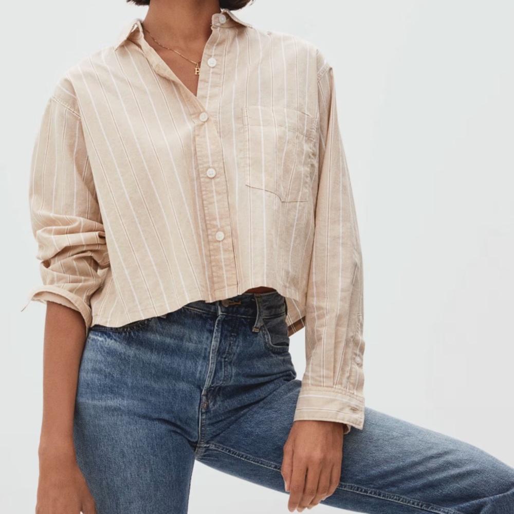 NWT Everlane The Silky Cotton Way-Short Shirt in golden brown/white size…